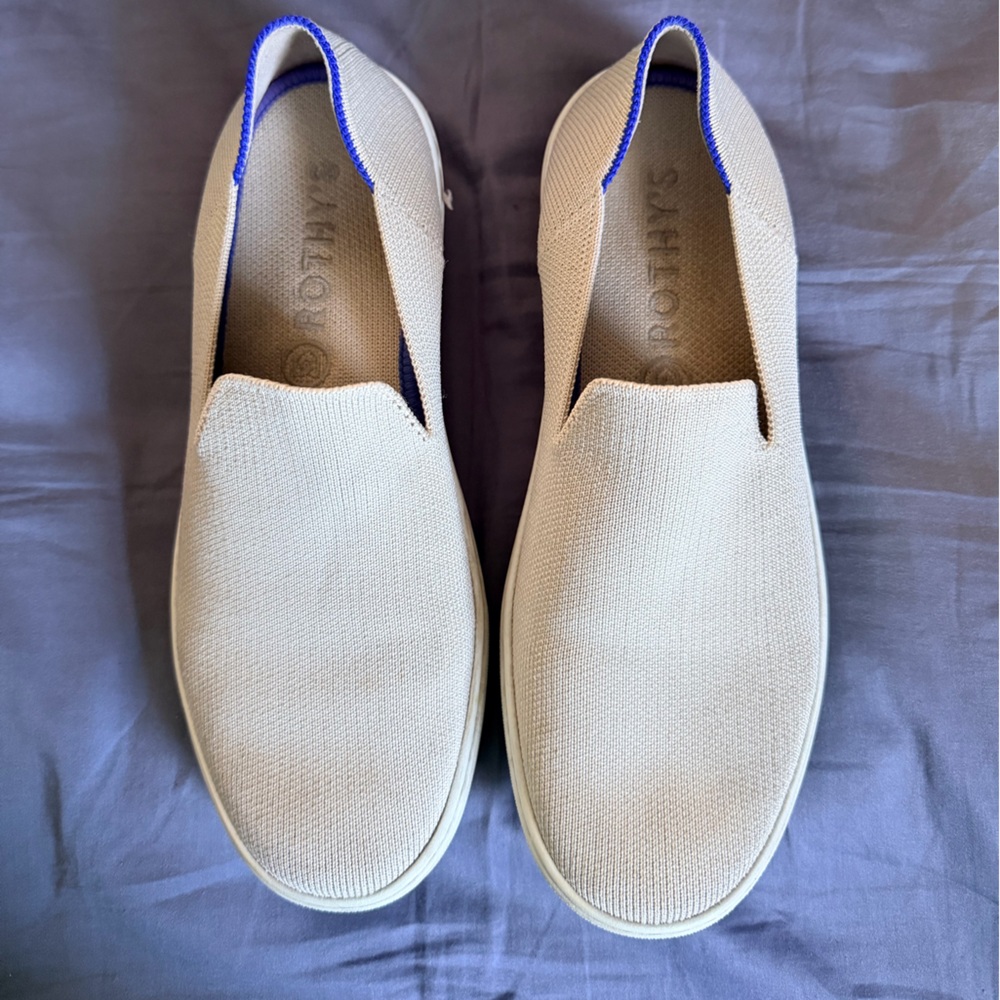 Rothy's Beige Slip-On Sneakers with Blue Accents
